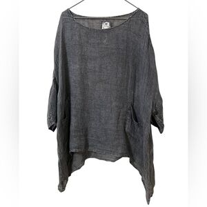 Namsar NWOT gray one size 100% linen asymmetric hem tunic top with pockets